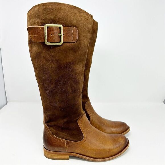 Kork-Ease Women's Brown Leather Tall Riding Boots Size 6 Knee High with Buckle - Picture 1 of 16